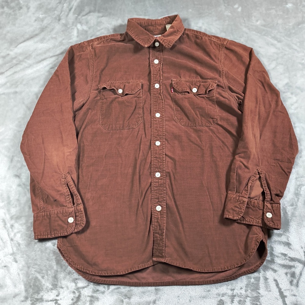 Levis Shirt Mens Small Brown Corduroy Button‎ Up Relaxed Fit Long Sleeve Western